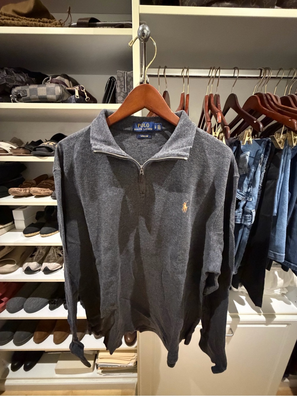 Men’s Polo Ralph Lauren Dark/Charcoal Gray Quarter-Zip Sweater, Size: L/G